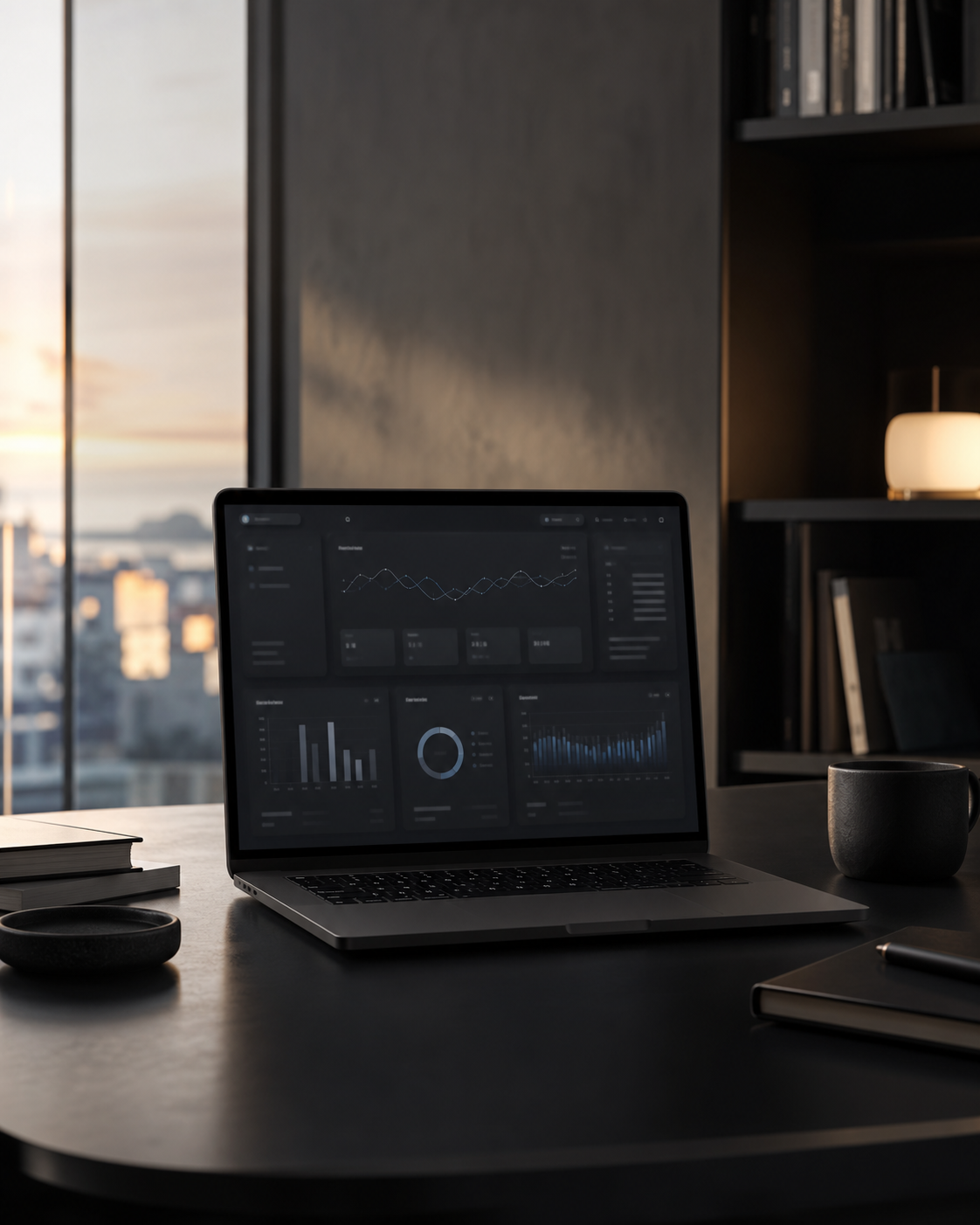 Laptop con dashboard finanziaria