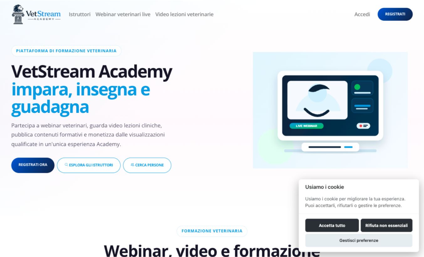 Screenshot del sito vetstream.academy